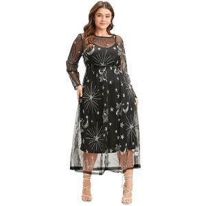 BloomChic Black and Silver Starry Midi Dress